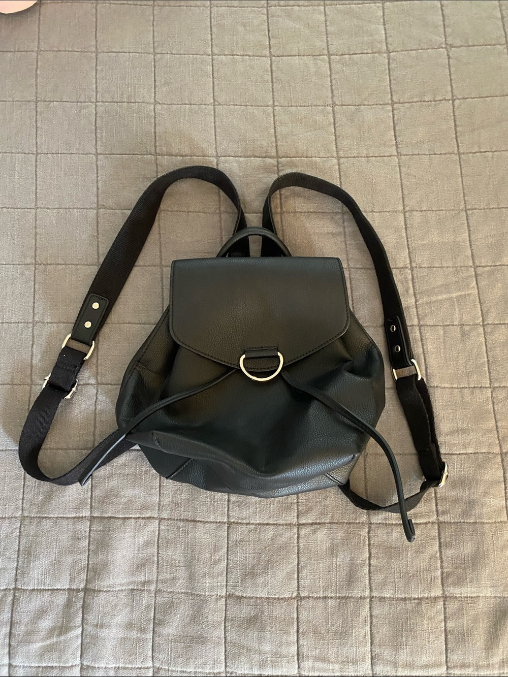 Urban Outfitters Black Faux Leather Drawstring Backpack
